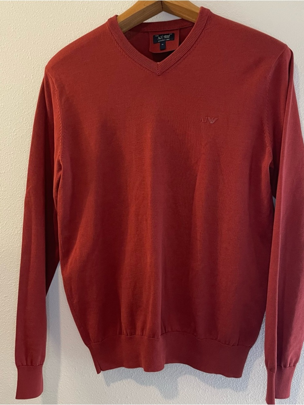 Y2K Armani Jeans 100% cotton Men Sweater size XL Preppy Grandpacore Rustic Red